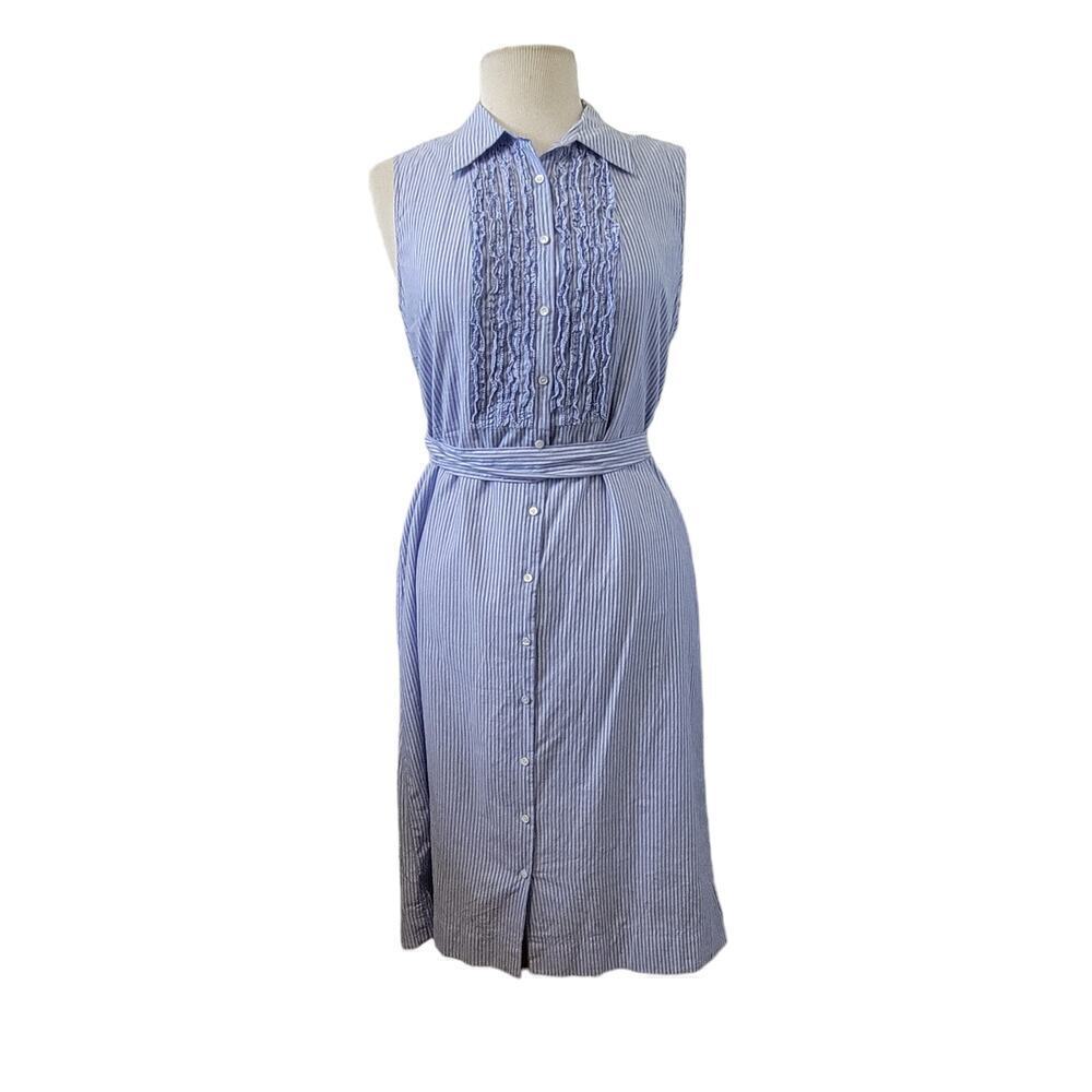 Vintage NWT J. Crew Ruffled Collared Tie Waist Button Front Cotton Dress Size 8
